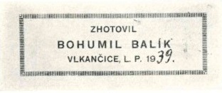 Štítek Bohumila Balíka (I). In: Jalovec, Karel: Čeští houslaři (Praha 1959).