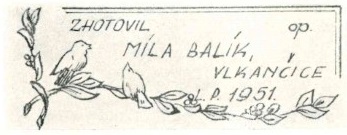 Štítek Bohumila Balíka (II). In: Jalovec, Karel: Čeští houslaři (Praha 1959).